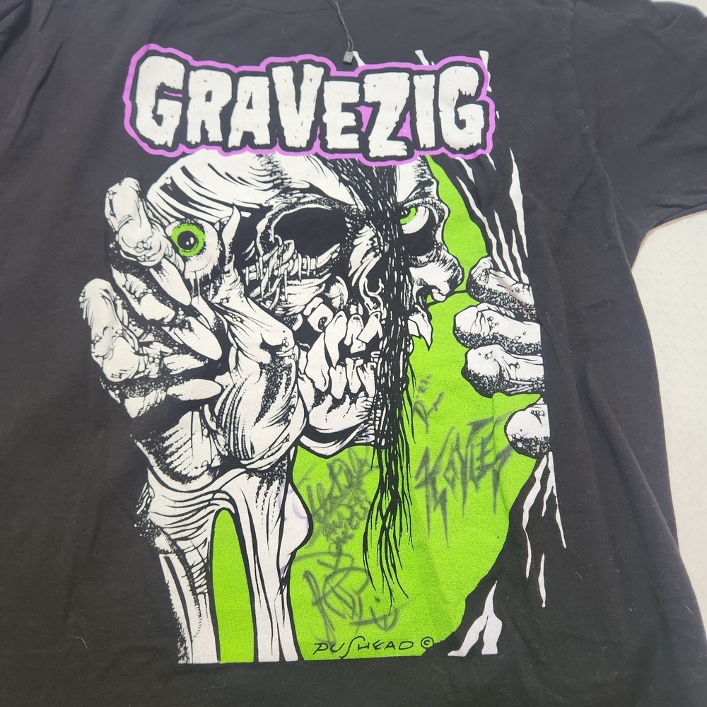 Gravezig Skull Graphic T Shirt Mens XL Black Neon Green Horror Punk Streetwear T - Picture 4 of 9